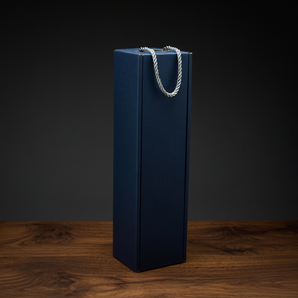 Granatowe pudełko na wino — zdjęcie produktowe